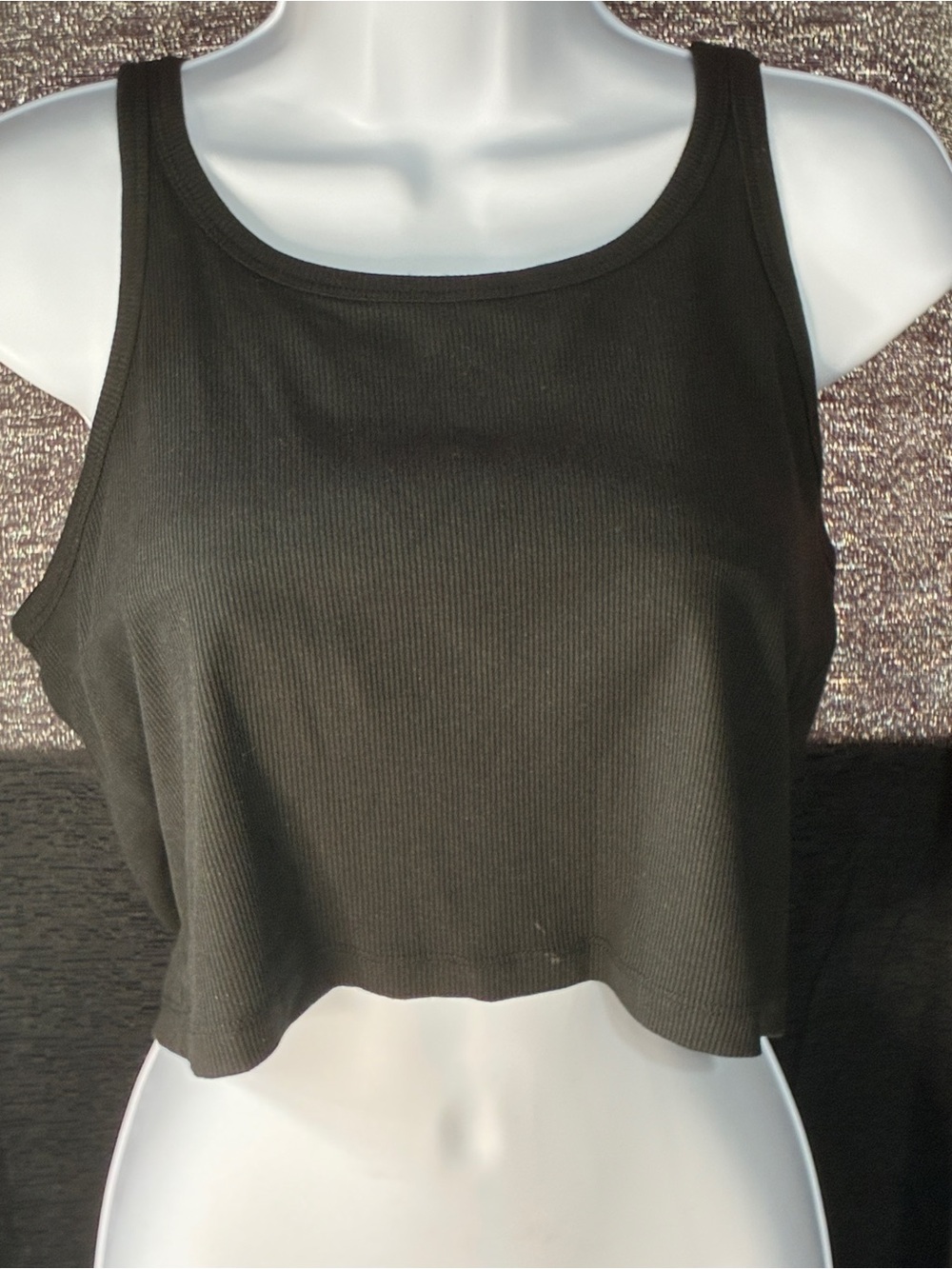 PINK Victoria's Secret Black Ribbed Cropped Tank Sports Bra Top